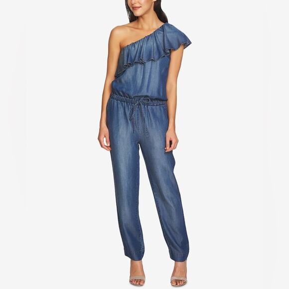 1. State Chambray One Shoulder Ruffle Jumpsuit - Picture 1 of 7